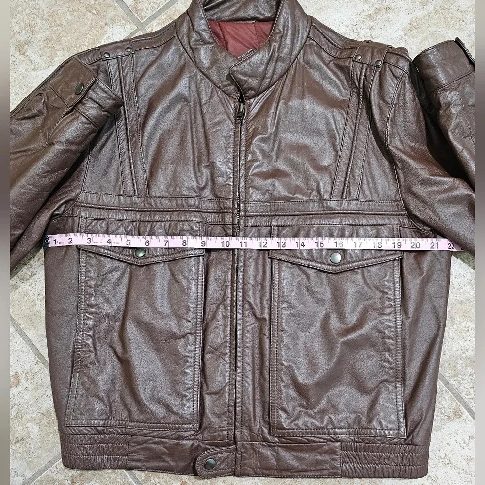 American Male Mens Size M Brown Leather Jacket Vintage 80s Moto Aviator Archival - Picture 8 of 9